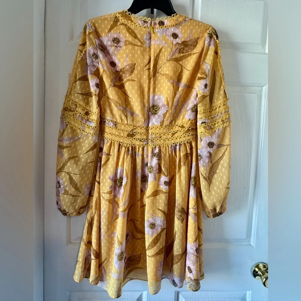 TED BAKER “Posyy” Yellow Mini V Neck Floral Dress w pockets - Picture 9 of 14